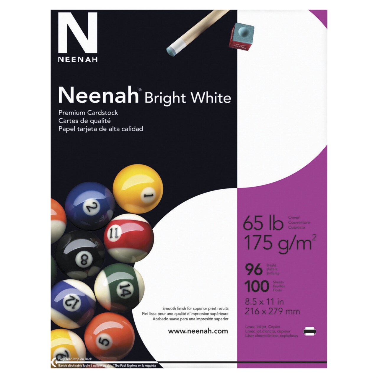 Neenah Bright White Cardstock, 8-1/2 x 11 Inches, 65 lb, White, 100 Sheets